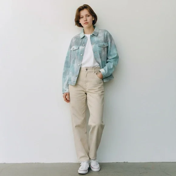 Oddy Women's Blue and Gray Tie-Dye Denim Jacket - Picture 6 of 6